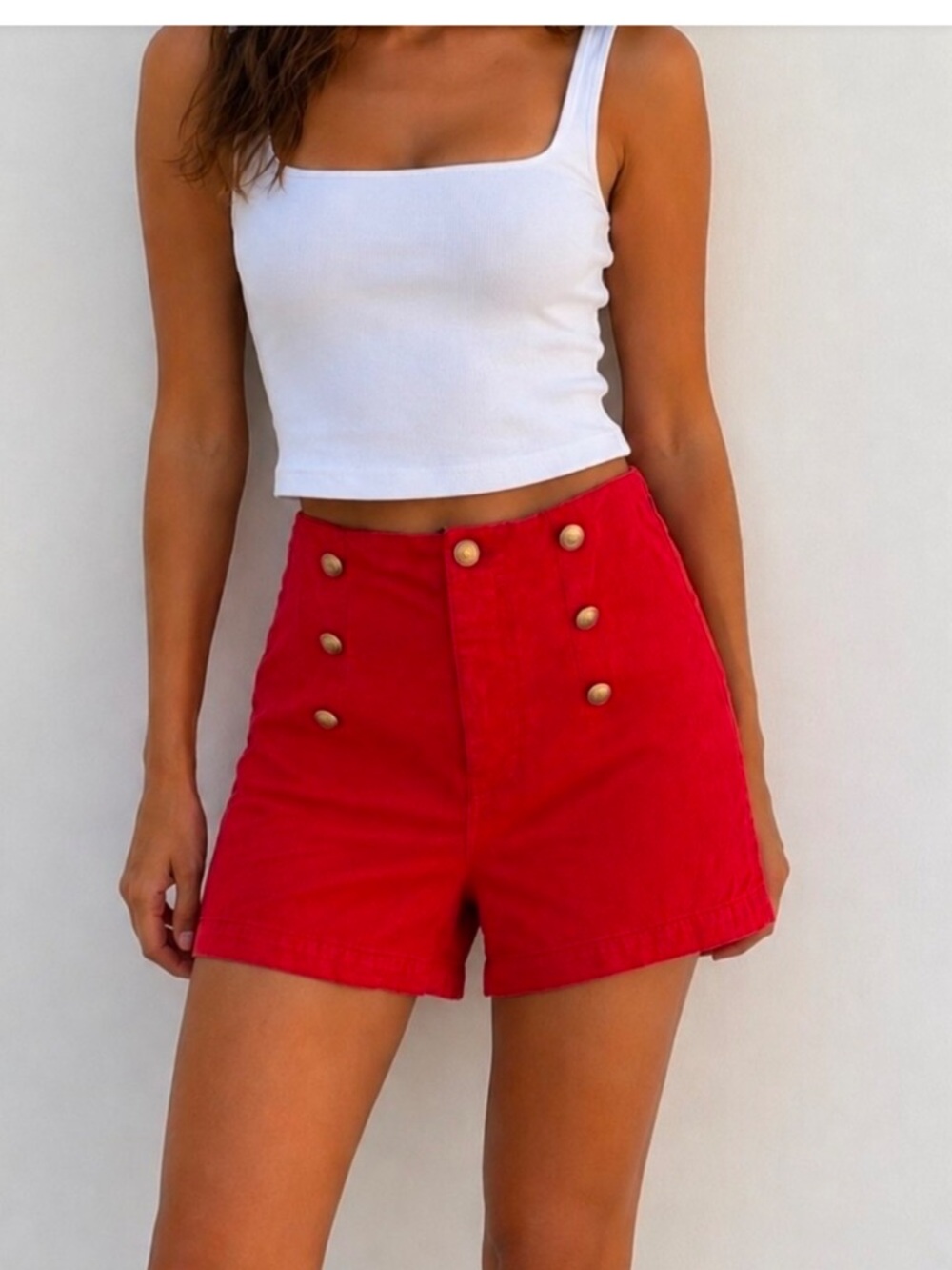 Zara Nautical Sailor Shorts Red Gold Button Coastal Preppy Size 6